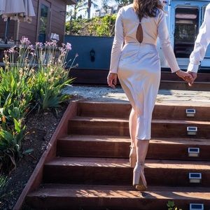 Satin champagne midi dress